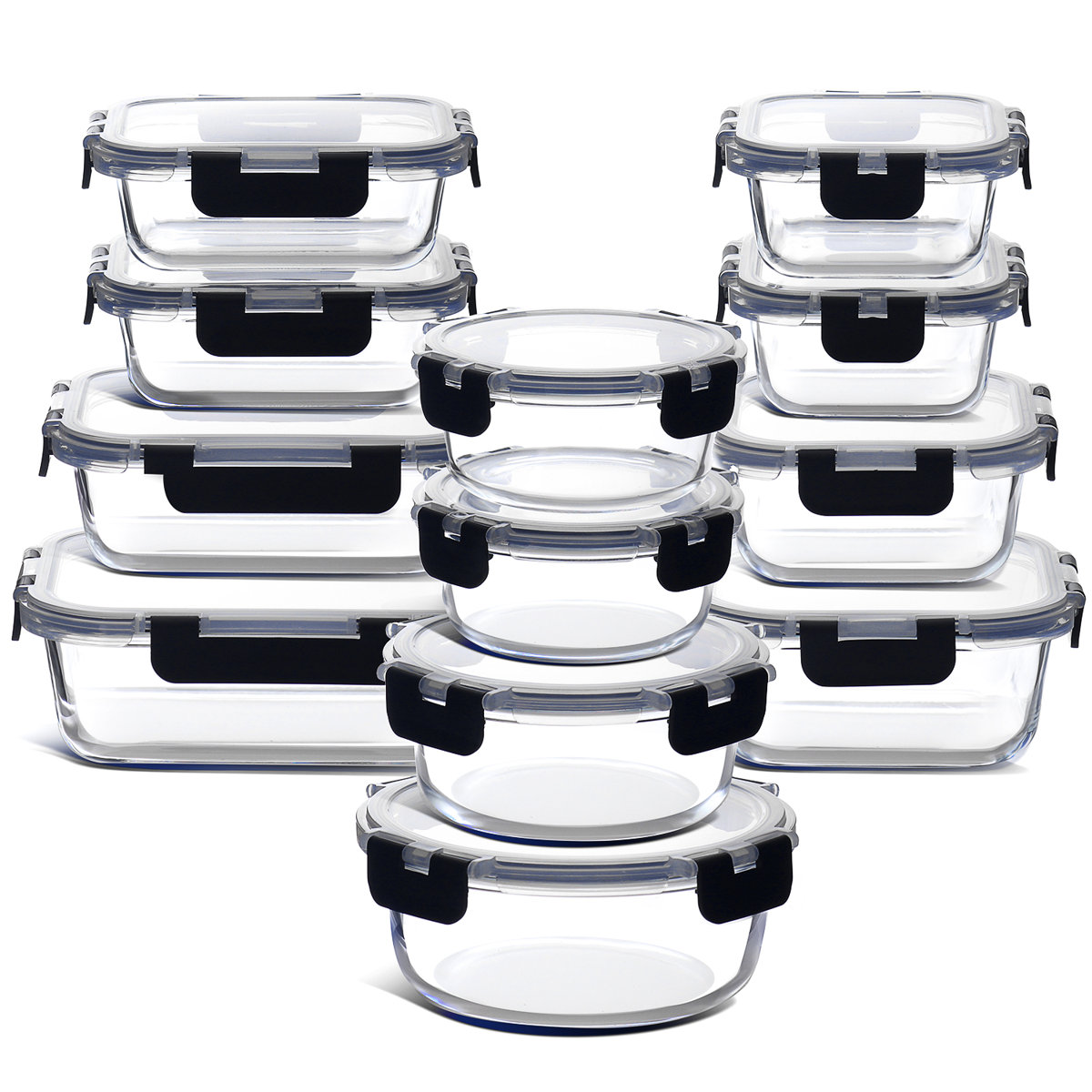 Ivy Bronx 24pc Glass Storage Containers with Lids, 12 Food Storage Containers with 12 Airtight Lids (Set of 12)